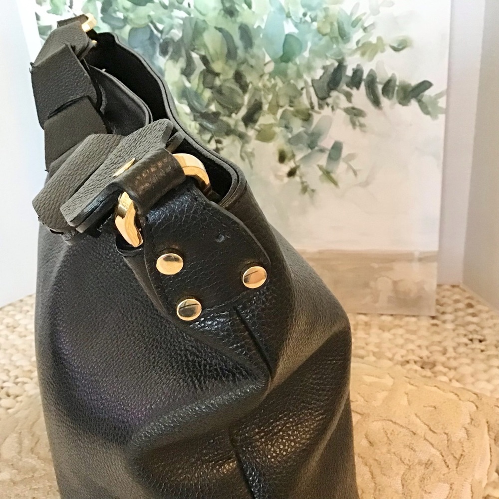 Leather Slouchy Tote/Hobo Bag Made in Italy, Black - Picture 5 of 8